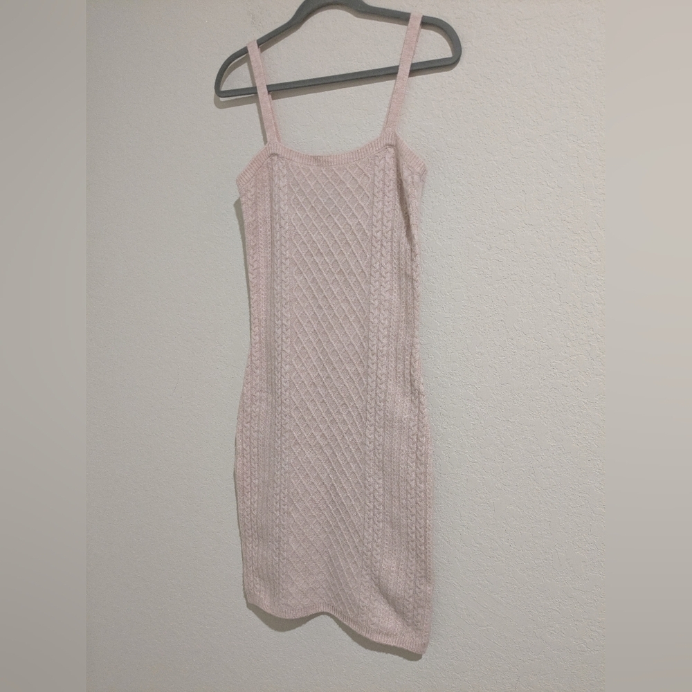 House Of Harlow Pastel Pink Sleeveless Bodycon Cable Knit Sweater Dress Romantic - Picture 4 of 8